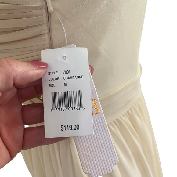 Gianni Bini Long Chiffon Gown Size M Champagne w Gold Sequins Strapless Prom - Picture 7 of 12